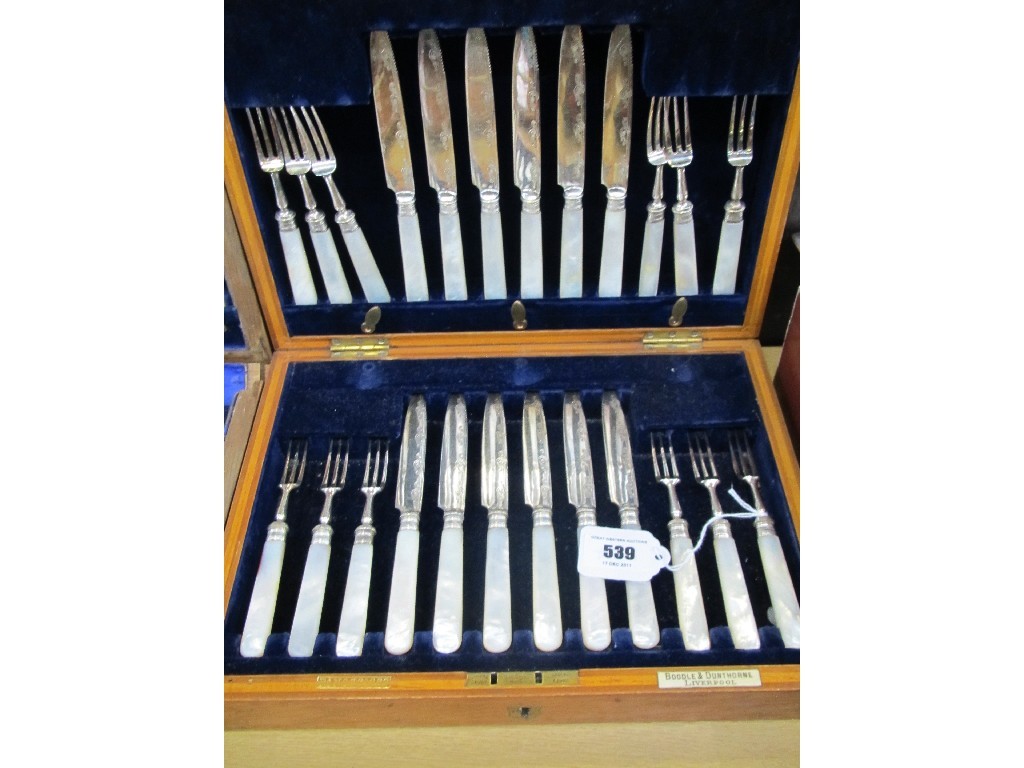 Appraisal: Cased piece mother of pearl and EP fruit cutlery set