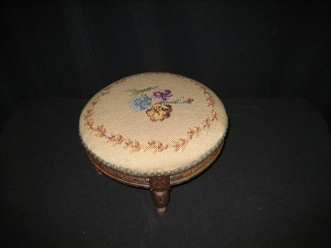 Appraisal: TWO FOOTSTOOLS- EASTLAKE LOUIS XVI STYLE Both with circular needlepoint