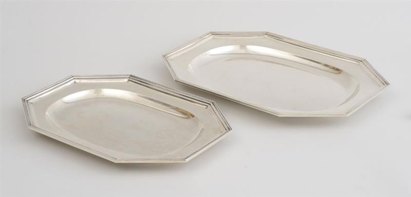 Appraisal: NEST OF FOUR BULGARI SILVER CHAMFERED RECTANGULAR TRAYS Fully marked