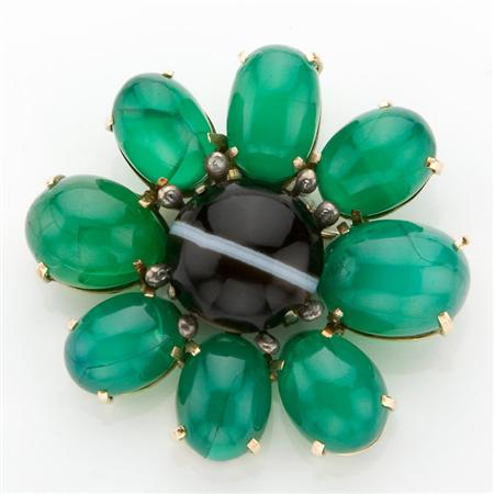 Appraisal: Large Banded Agate and Green Onyx Flower Pendant-Brooch Estimate -