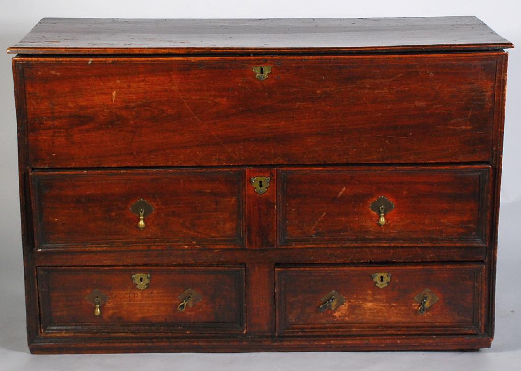 Appraisal: ANTIQUE STAINED FRUITWOOD DOWER CHEST probably continental the hinged rectangular