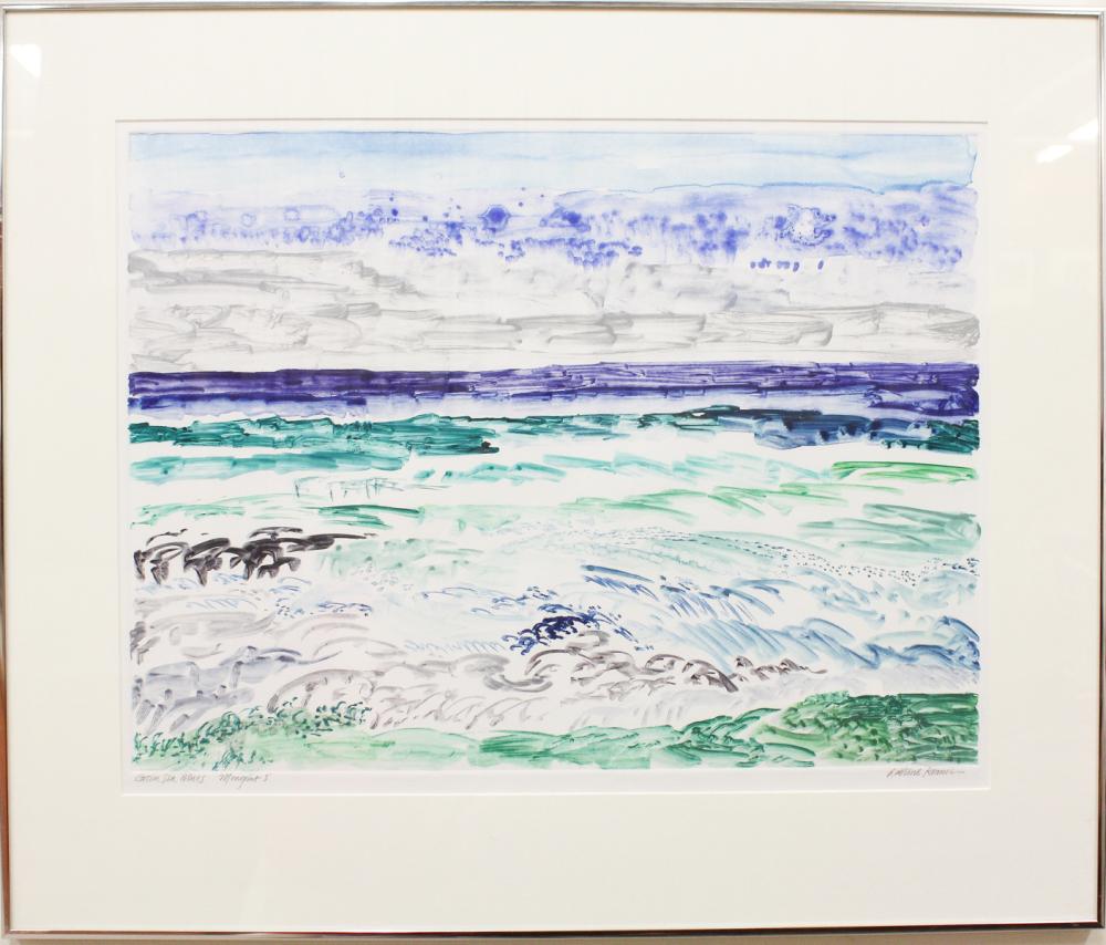 Appraisal: LAVERNE KRAUSE Oregon - monoprint on paper Green Sea Blues