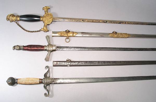 Appraisal: A lot of three American fraternal swords Comprising Knights of