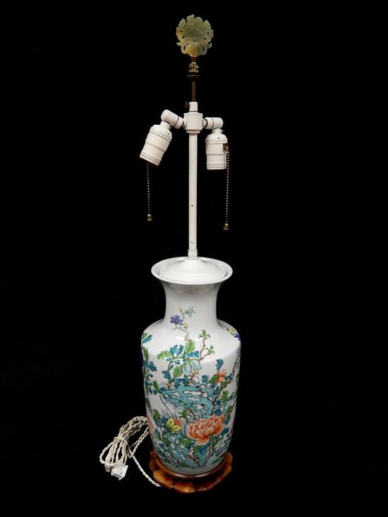 Appraisal: Chinese vase converted to lamp white with painted polychrome floral