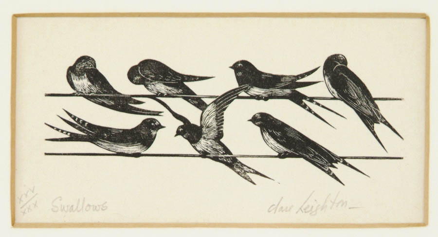 Appraisal: CLARE VERONICA HOPE LEIGHTON American - SWALLOWS Wood engraving shows