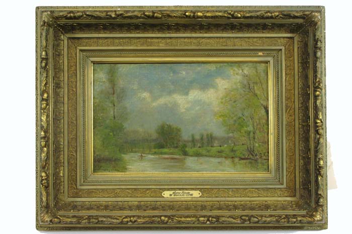 Appraisal: STANISLAUS LEPINE oil on canvas French - Pastoral summer landscape