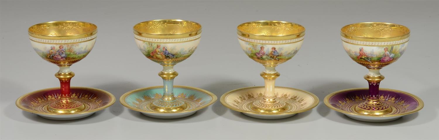 Appraisal: Lamm Dresden hand painted sherbets and saucers each with hand