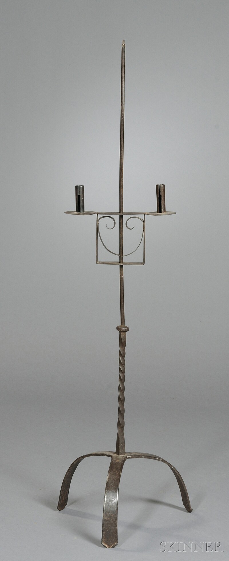 Appraisal: Wrought Iron Candlestand America th century adjustable floor candlestand with