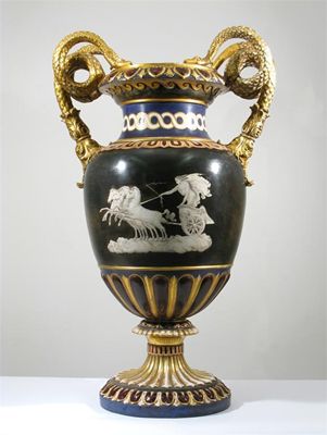 Appraisal: A massive R rstrand two-handled vase decorated with Classical figures