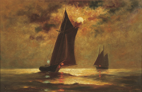 Appraisal: American School Early th Century Sailboats at Night Signed A