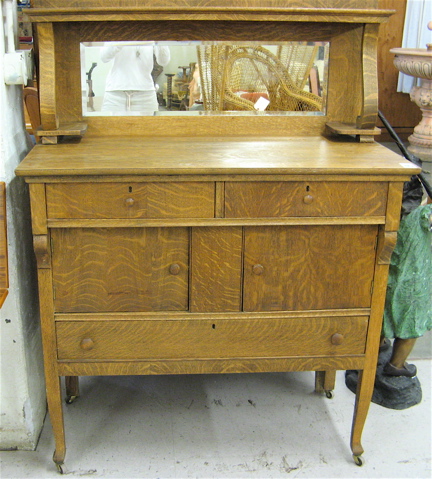 Appraisal: OAK BUFFET Empire Revival design American c having a mirror