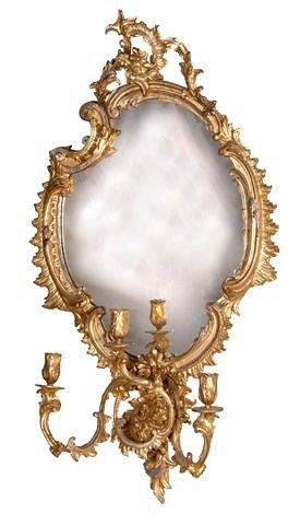 Appraisal: A TH CENTURY GIRANDOLE GILT PLASTER MIRROR of asymmetric scroll