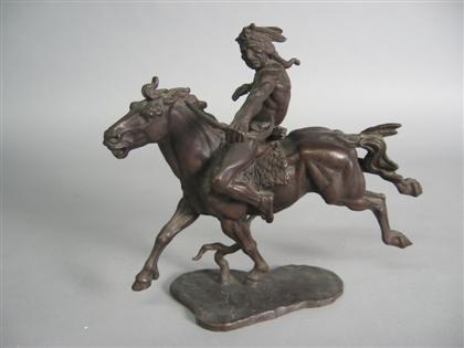 Appraisal: AMERICAN SCHOOL th century INDIAN ON HORSEBACK Signed with monogram