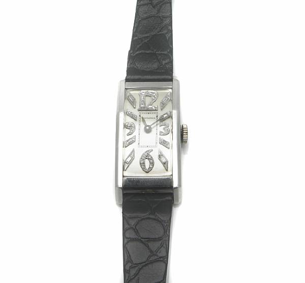 Appraisal: Longines A platinum cased rectangualr wristwatch with diamond set numerals