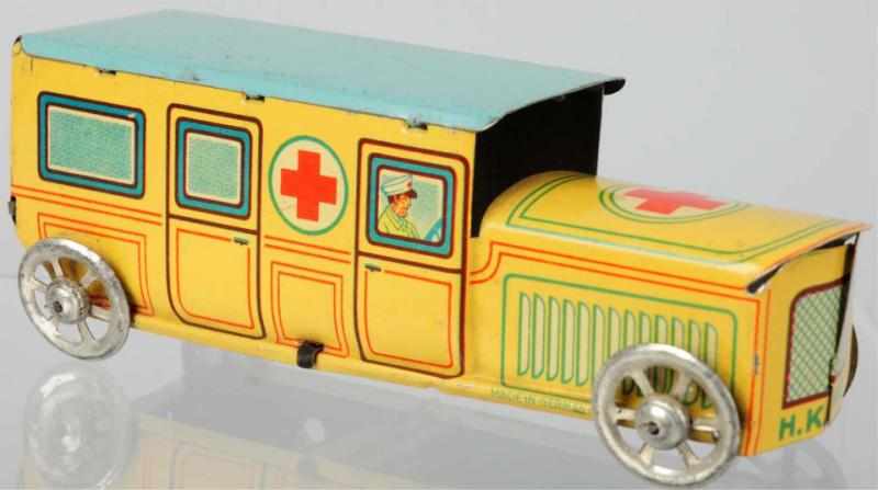 Appraisal: Tin Litho Ambulance Nickel Toy German Probably made by Huki