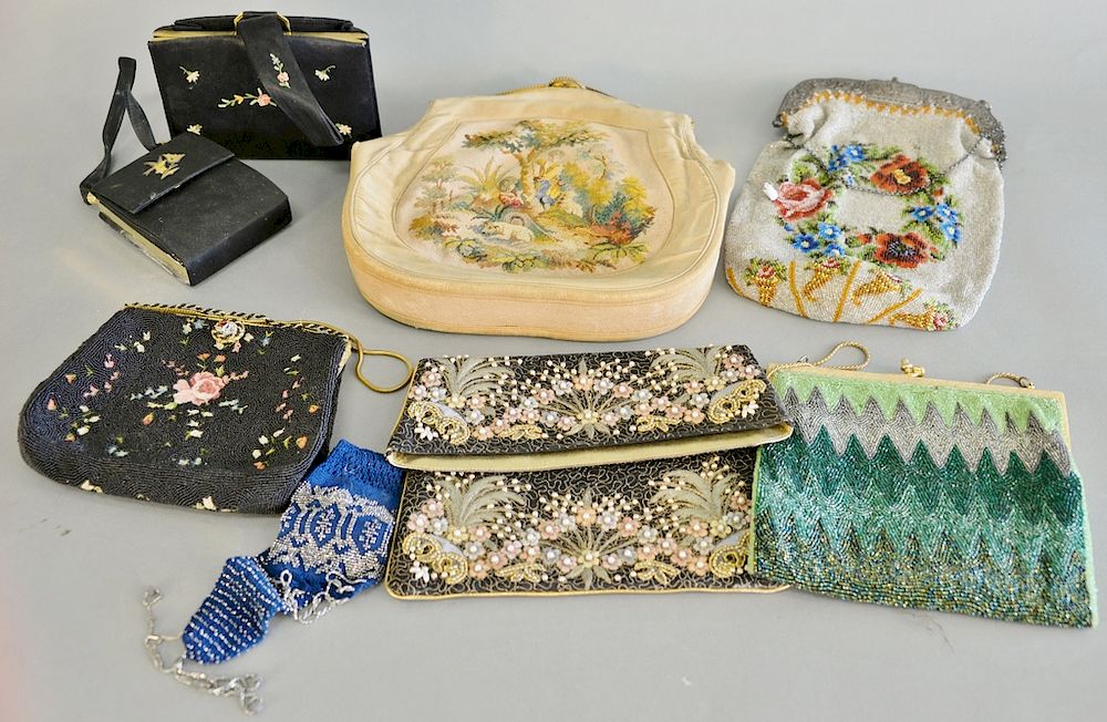 Appraisal: Six evening bags to include Spritzer Fuhrmann beaded silk Victorian