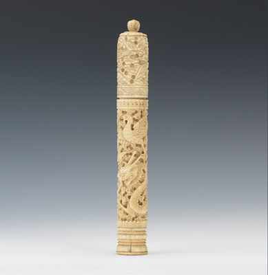 Appraisal: A Carved Bone Container Carved in high relief with an