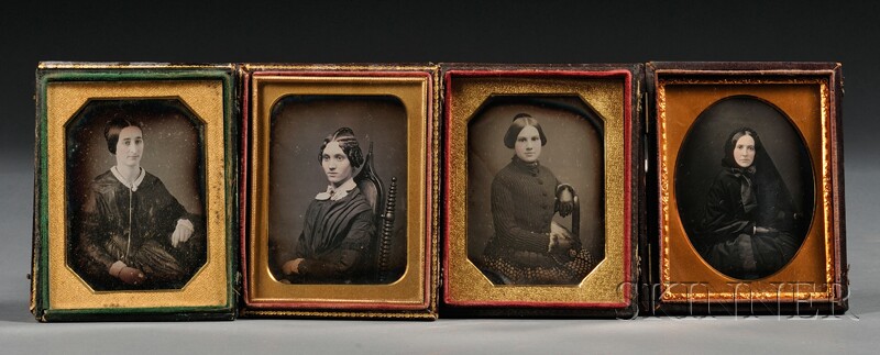 Appraisal: Four Quarter Plate Daguerreotype Portraits of Young Women three in