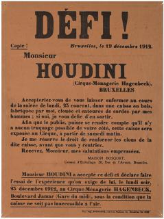 Appraisal: Houdini Harry Ehrich Weiss Belgian Challenge Handbill Brussels Bonnege Letterpress