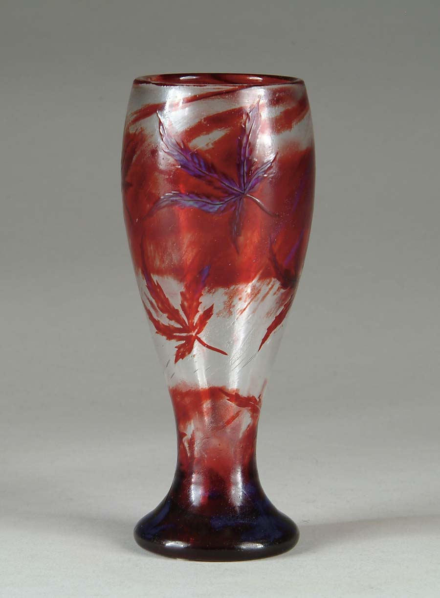 Appraisal: GALLE VASE Crimson red and clear background complimented by an