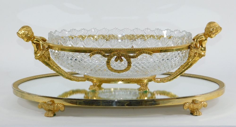 Appraisal: American Brass Mounted Cut Glass Bowl Tableau United States th