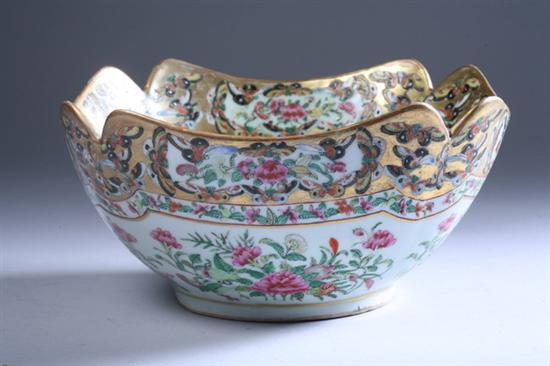 Appraisal: CHINESE ROSE CANTON PORCELAIN CUT CORNER BOWL th century With