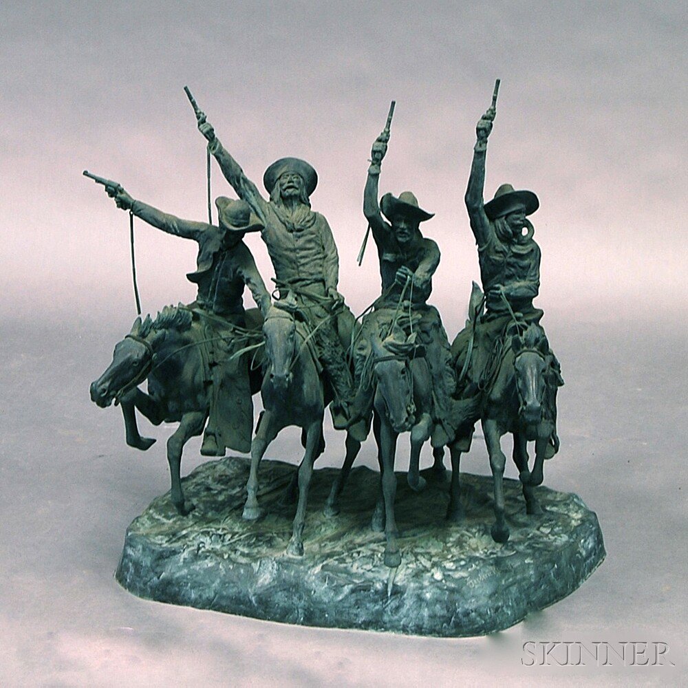 Appraisal: Bronze Sculpture of Four Cowboys After Frederic Remington th century