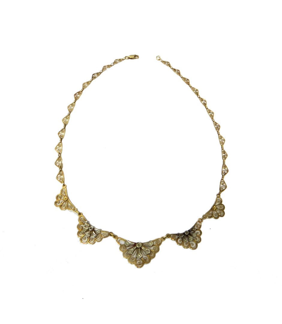 Appraisal: A French gold and rose diamond set necklace in a