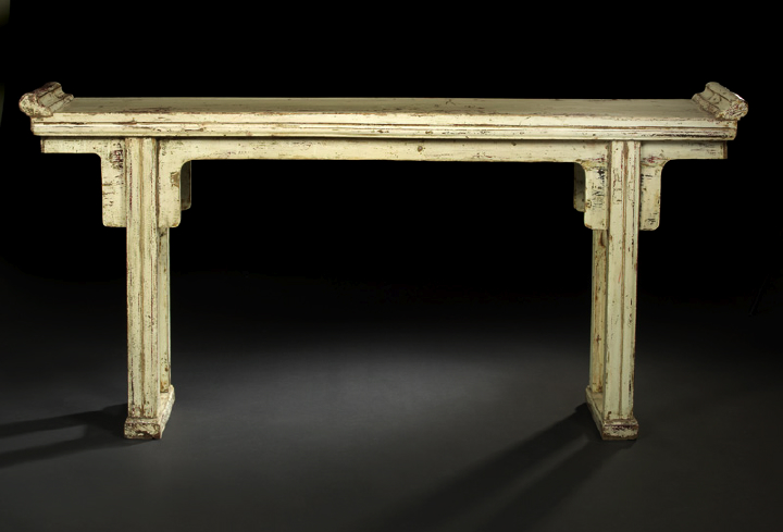 Appraisal: Chinese Cream-Painted Wooden Altar or Side Table th century the