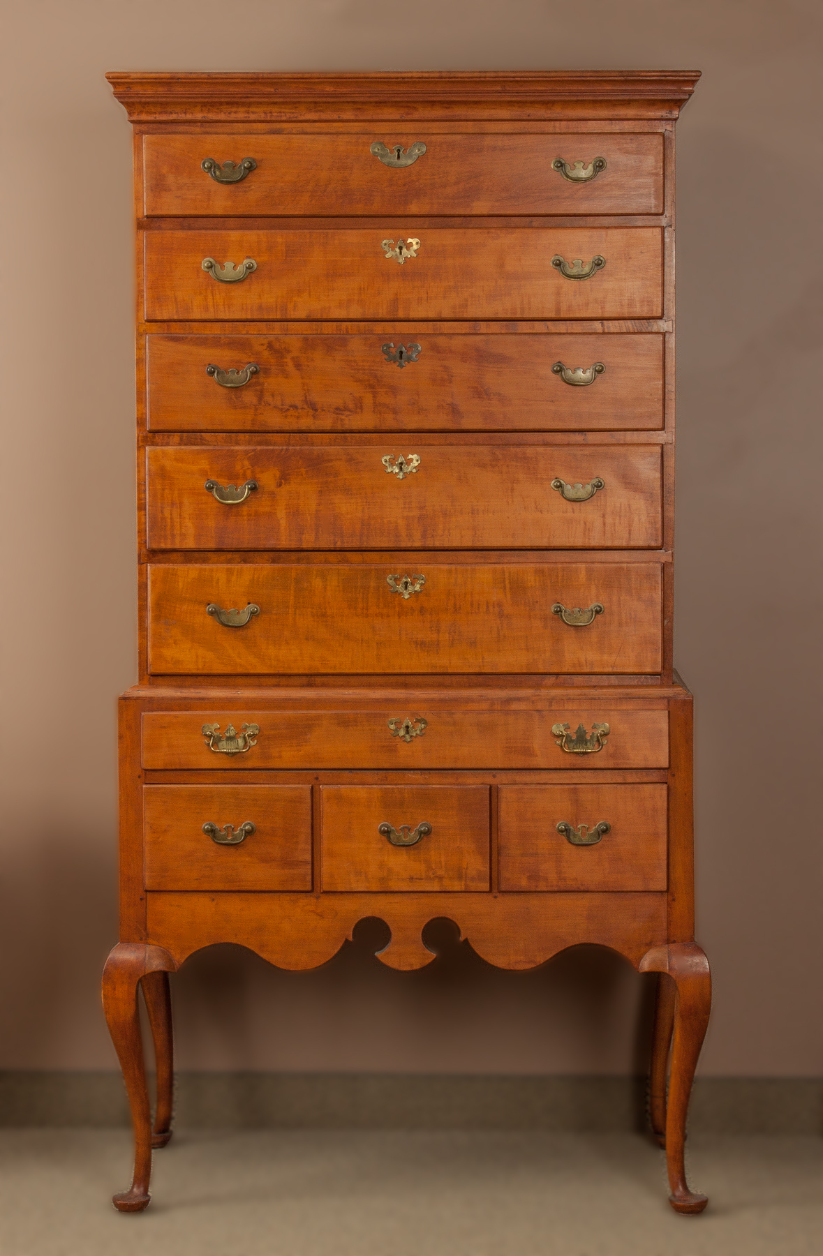 Appraisal: Figured Maple Highboy th cent