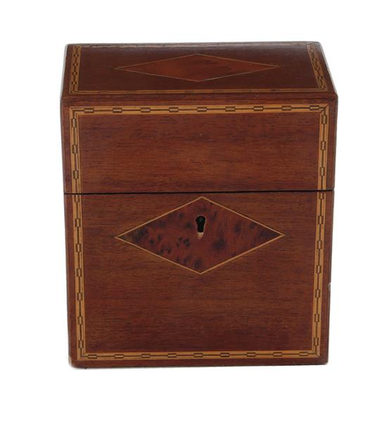 Appraisal: English inlaid mahogany perfume box late th century hinged lid