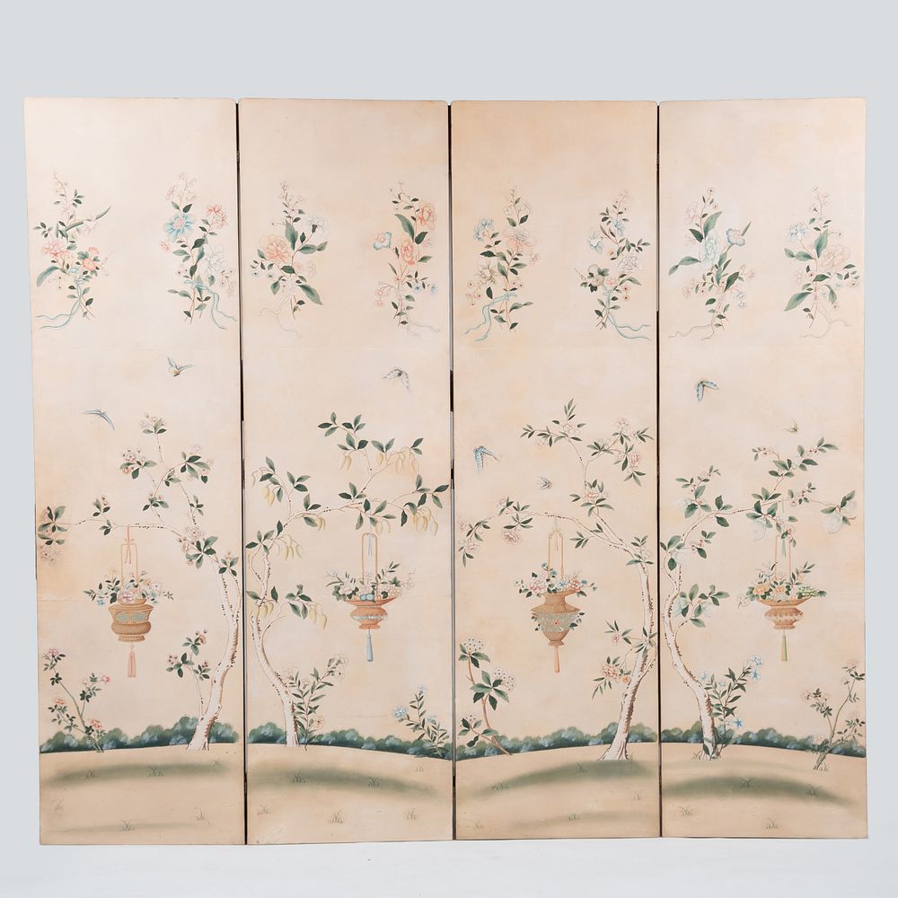 Appraisal: Chinese Wallpaper Four Panel Screen Modern ft in x in