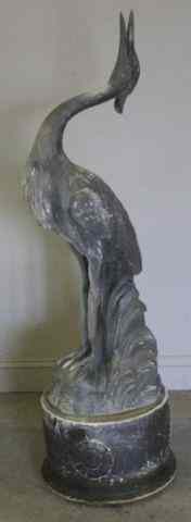 Appraisal: Vintage Lead Heron Form Fountain on Stand From an Oyster