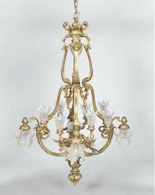 Appraisal: A Vintage French Bronze Chandelier Most probably made in the