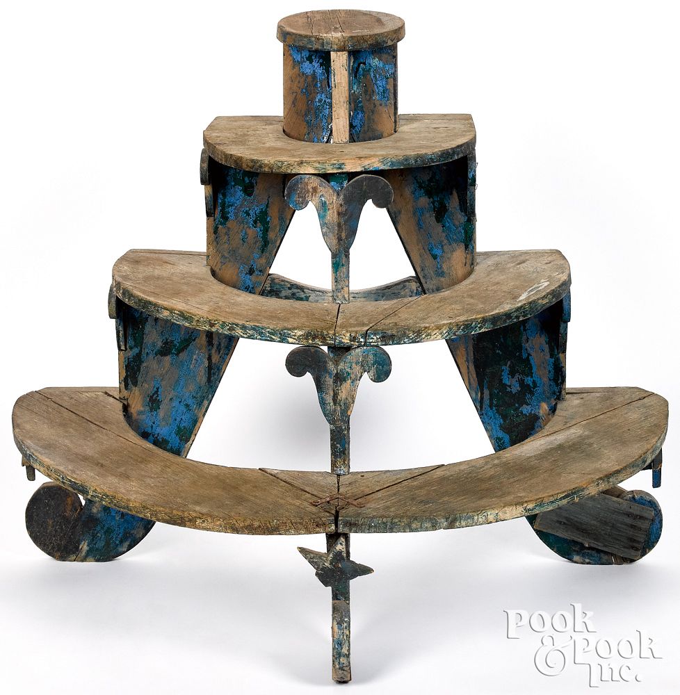 Appraisal: Painted pine tiered plant stand late th c Painted pine