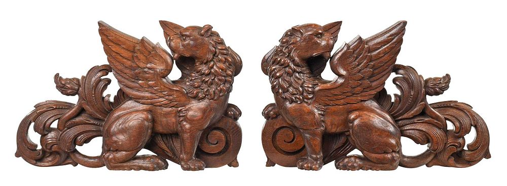 Appraisal: Pair Carved Wood Griffin Architectural Elements Continental British th early