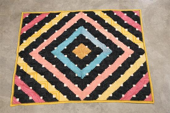 Appraisal: QUILT Log cabin pattern made from silk in yellow pink