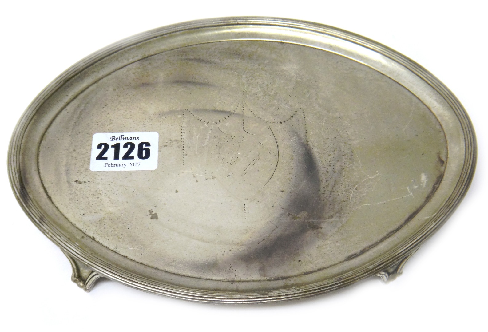 Appraisal: A George III silver oval card tray engraved with a