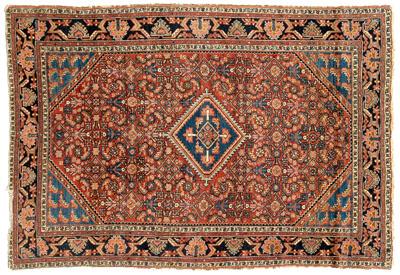 Appraisal: Hamadan rug central diamond with serrated borders on salmon field