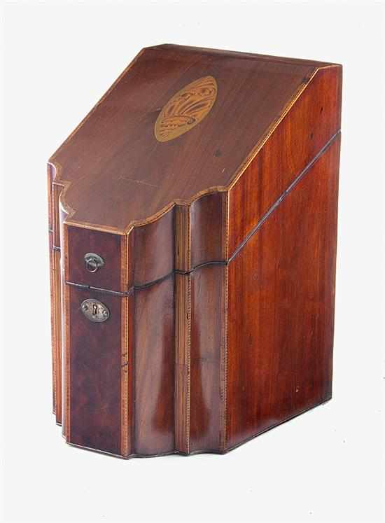 Appraisal: George III inlaid mahogany knife box early th century serpentine