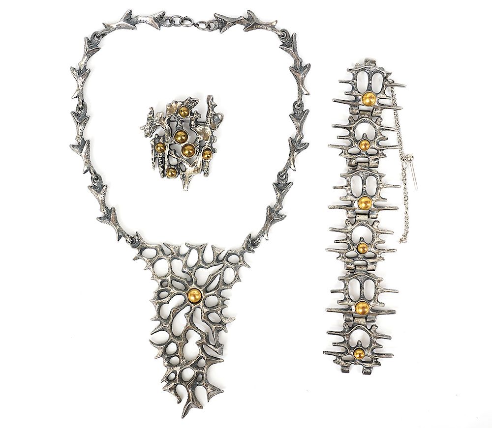 Appraisal: Robert Larin Necklace Bracelet Pin Robert Larin statement pieces include