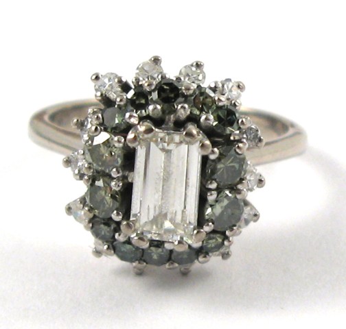 Appraisal: GREEN DIAMOND AND COLORLESS DIAMOND RING k white gold centering