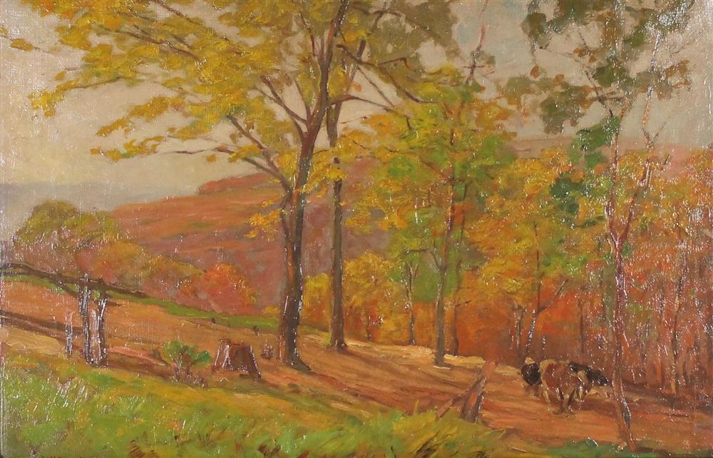 Appraisal: JOHN W FLENDER AMERICAN - AUTUMN HILLSIDE Oil on canvas