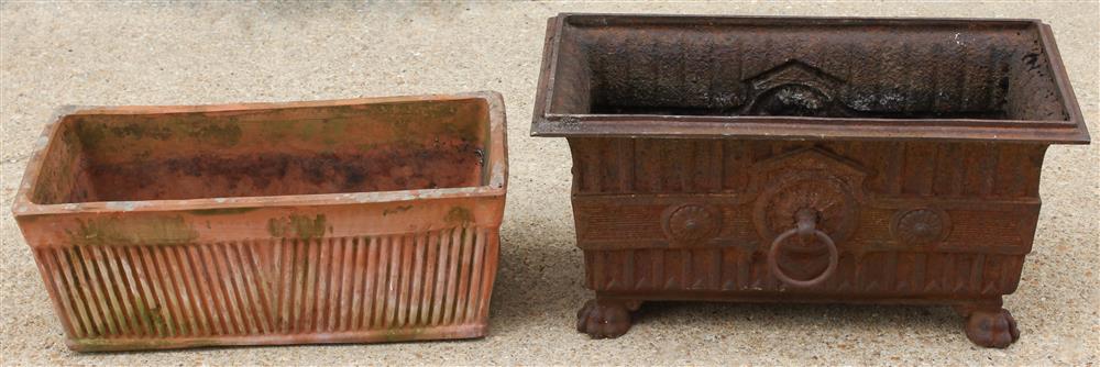 Appraisal: VINTAGE RECTANGULAR IRON JARDINIERE WITH CLAW FEET TOGETHER WITH A