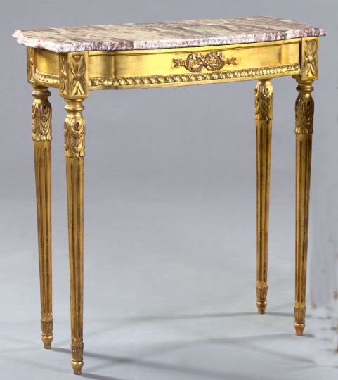 Appraisal: Louis XVI-Style Giltwood and Marble-Top Console Table the apron frieze