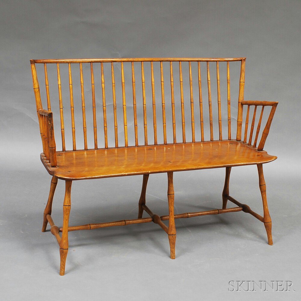 Appraisal: Bamboo-turned Windsor Settee ht wd dp in Estimate - re-gluing