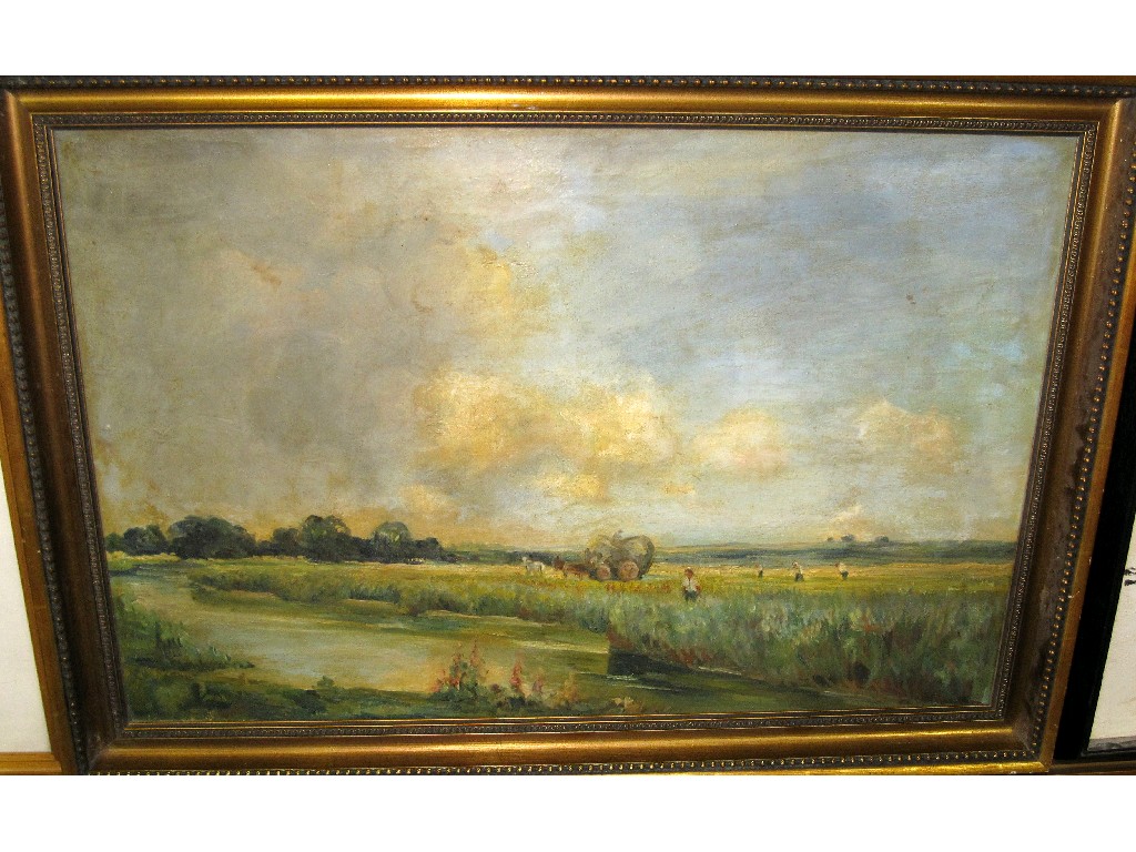 Appraisal: Oil on canvas 'Harvest Time' unsigned