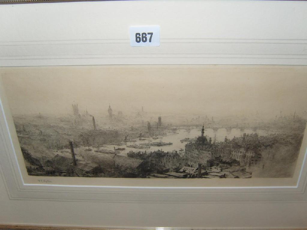 Appraisal: A black and white etching by WL Wyllie showing a