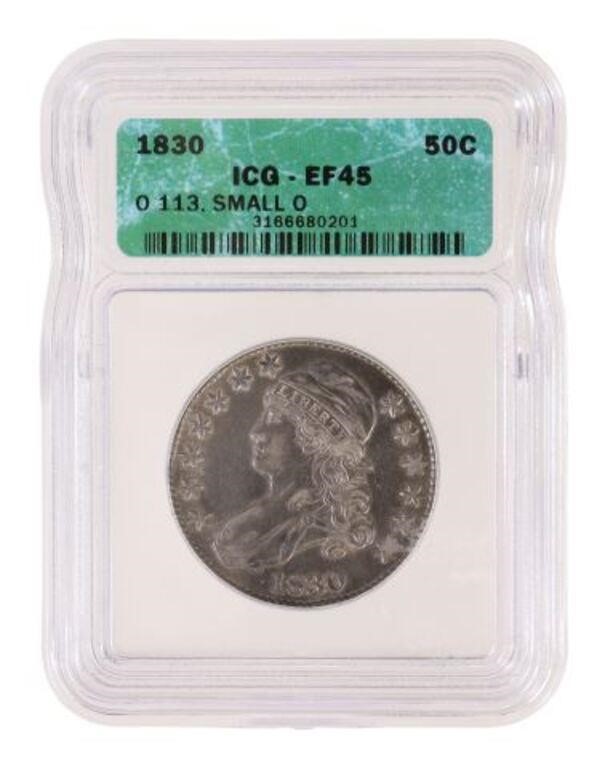 Appraisal: U S Capped Bust half dollar housed in ICG slab