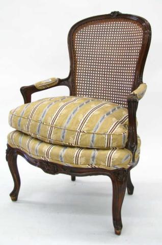 Appraisal: French Style Vintage Arm Chair with cane back upholstered seat